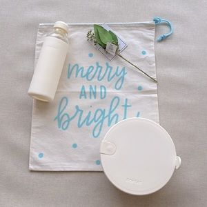 W&P Lunch Bowl & Glass Water Bottle Cream Set